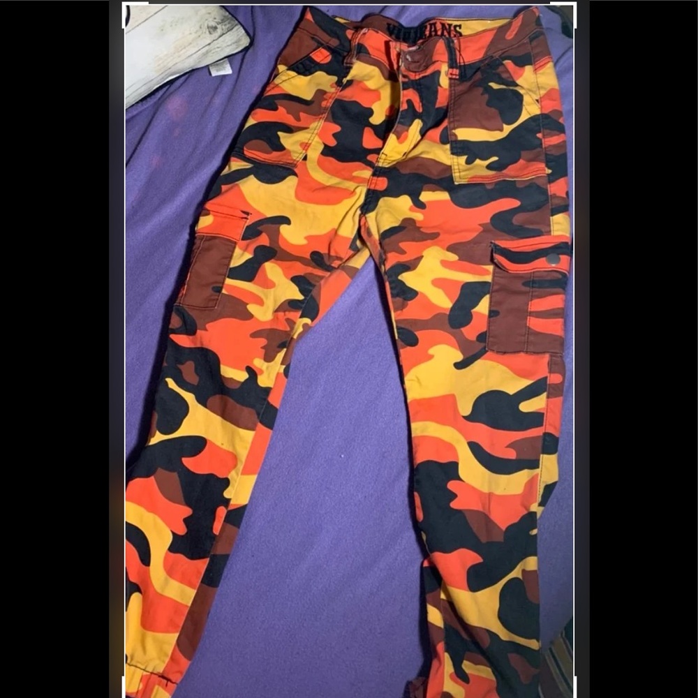 High waisted red camp joggers